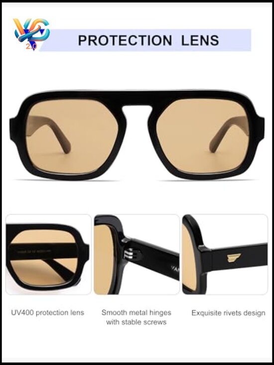 Retro Square Aviator Sunglasses 70s Vintage Trendy Flat Top Rectangle Sun main image 5